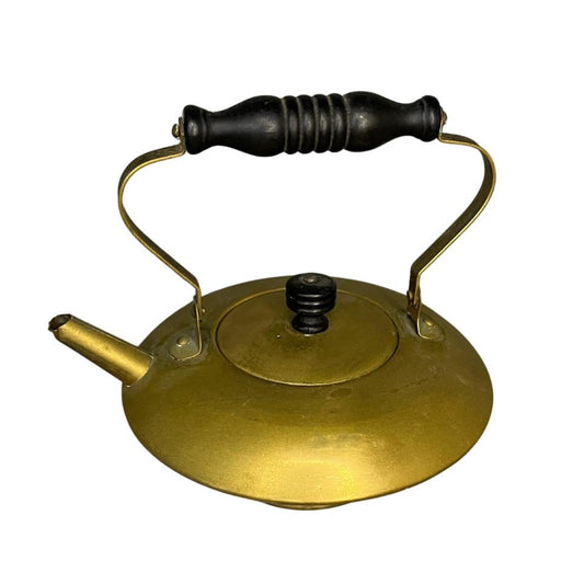 Antique Brass Gooseneck Tea Kettle, Wood Handle, S&Co Trademark