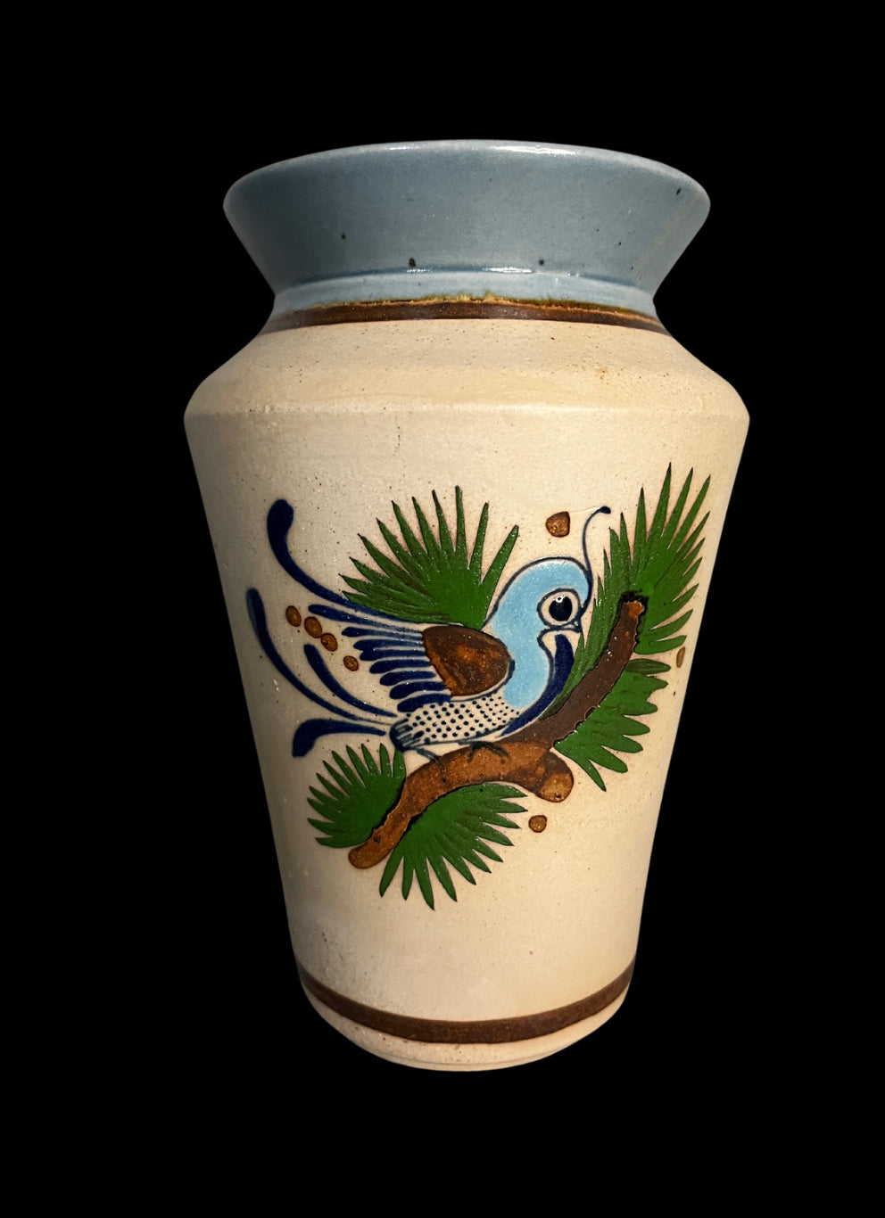 Tonala Folk Art Pottery Sandstone Bird Floral Vase