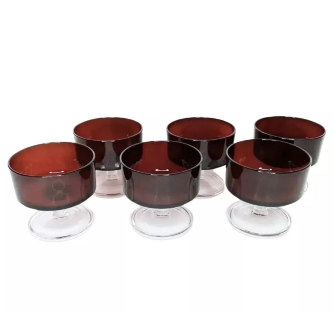 Luminarc Arcoroc France Ruby Red Stem Champagne / Dessert  Glasses