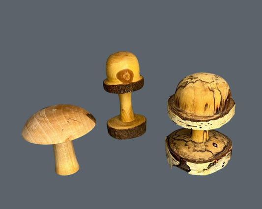 Hand Carved Solid Wood Mushrooms