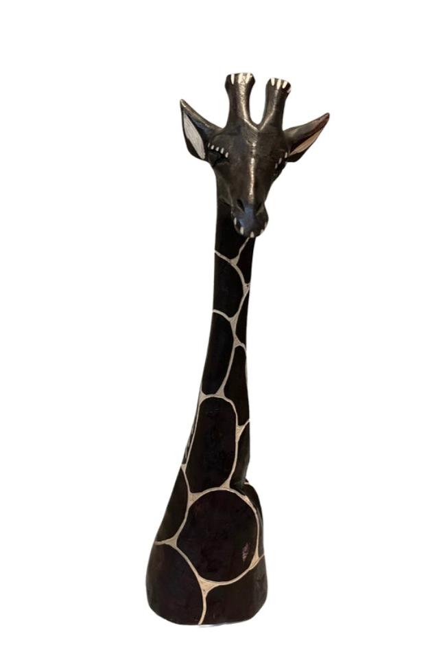 15 1/2” Tall African Hand Painted Wood Carved Giraffe Head/Bust