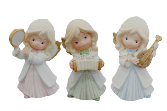 Vintage Trio Homeco Musical Christmas Angels  Hand Painted Porcelain Figurines