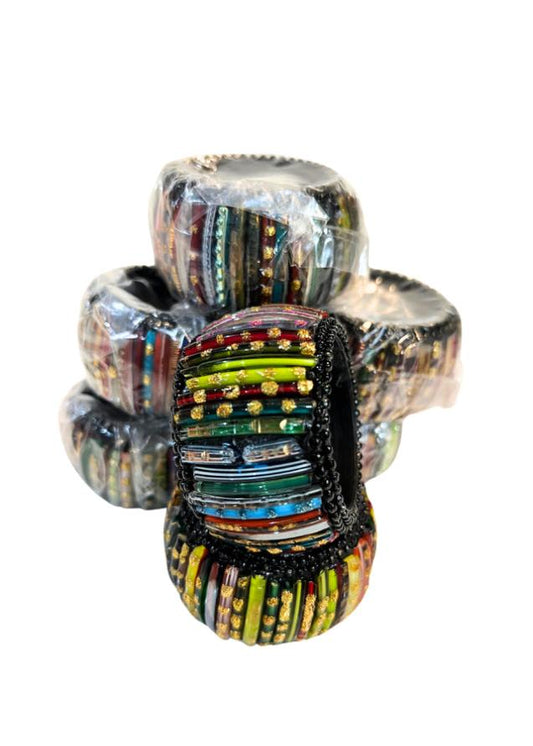 Set of 6 Rahab’s Rope Indian Glass Napkin Rings Multi Color