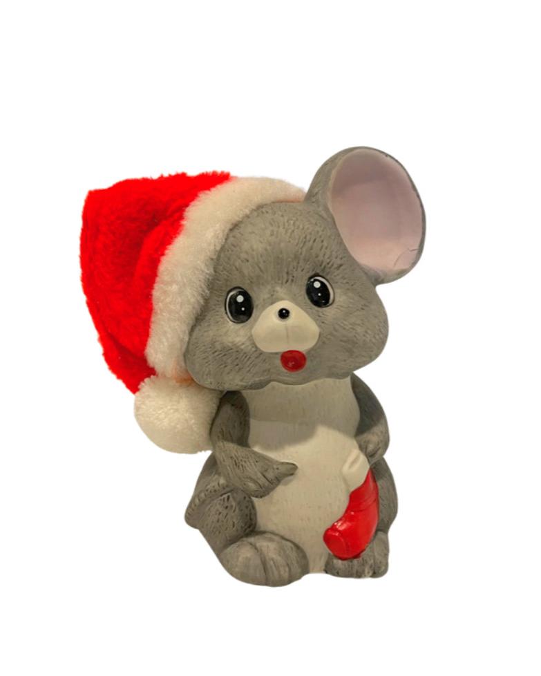 Vintage Ceramic Christmas  Mouse Figurine Night Light Cover with Original Box - Manufacture Flaw