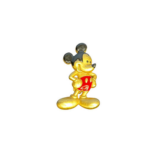 Mickey Mouse VTG Brass  Red Black Enamel Brooch