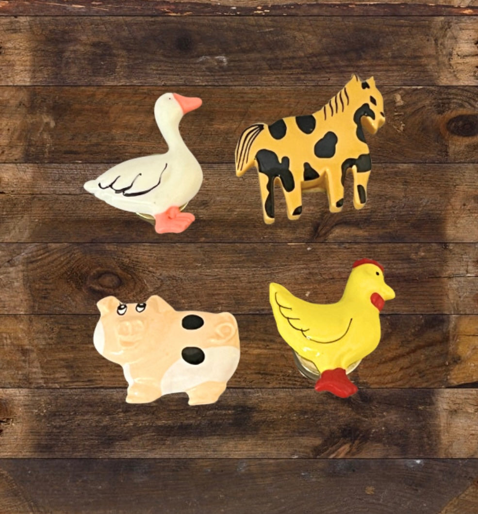 Vintage Farm Animal Button Covers- set of 4