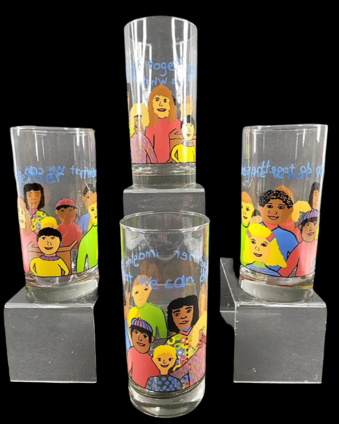 4 Libbey Imagine What We Can Do Together 16 Oz Glass Tumblers Set