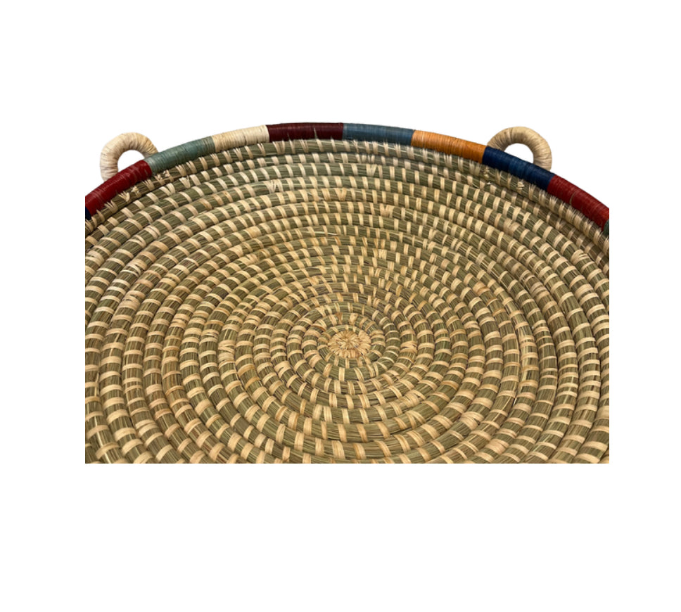 12" Handwoven Rwandan Banana Stalk &  Sisal Basket Four Handles