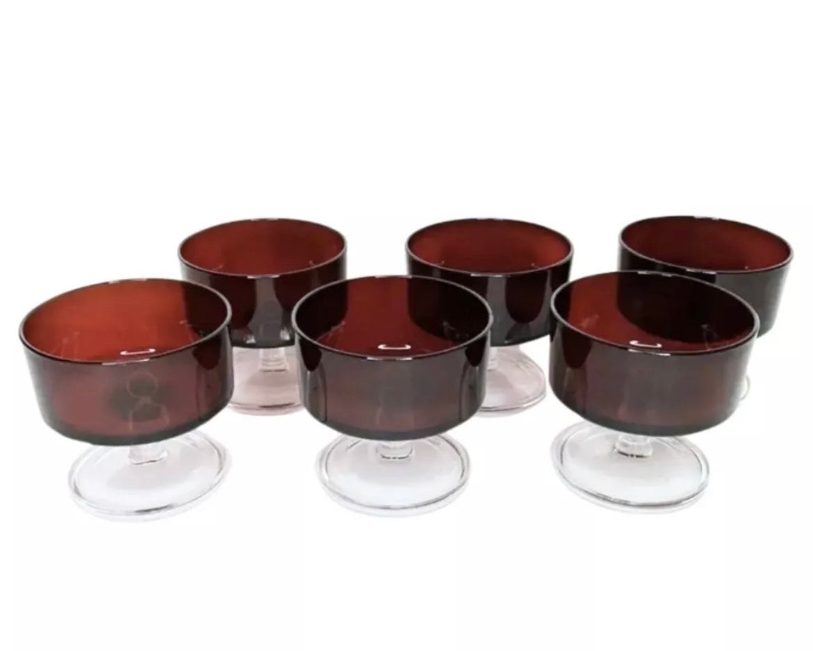 Luminarc Arcoroc France Ruby Red Stem Champagne / Dessert  Glasses