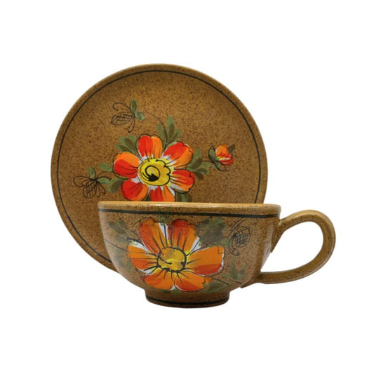 VNT Oversized Cup & Plate Splattered Brown Red Flower Made in Italy