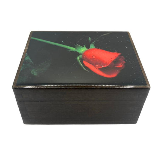 American Music Box Company "The Rose"  Lacquered Jewelry Music Box Plays (You Light Up My Life)