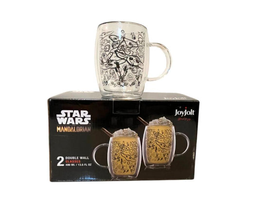 NEW 2pk Star Wars Mandalorian JoyJolt Double Wall Glasses 13.5 FL OZ