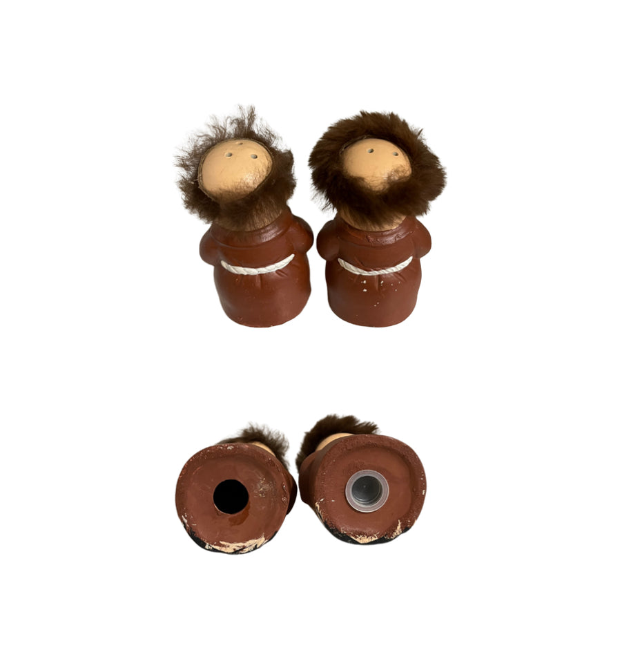 Adorable Vintage Friar Tuck Monk Salt and Pepper Shakers with Hair