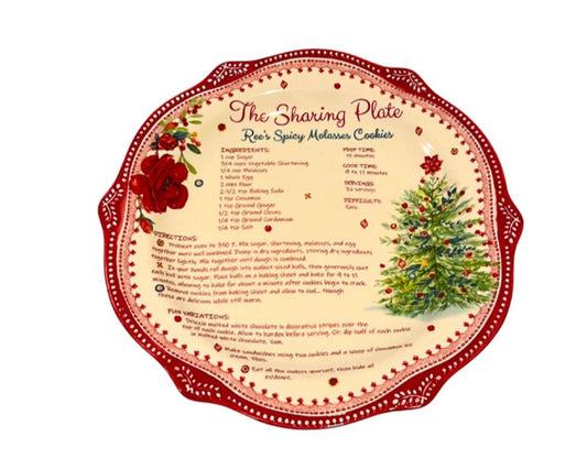 NEW 12"  Pioneer Woman Cheerful Rose Christmas Sharing Plate Ree's Spicy Molasses  Cookies