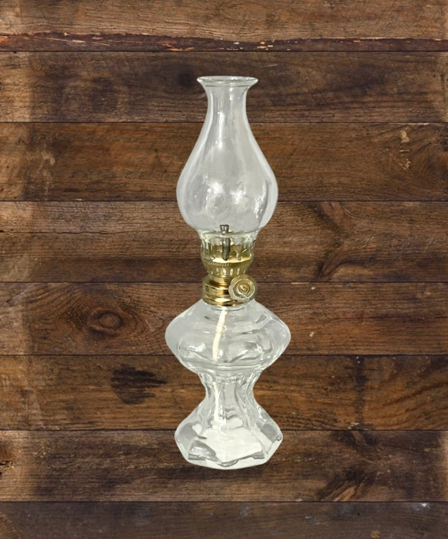 Small Vintage Clear Glass Oil Lamp