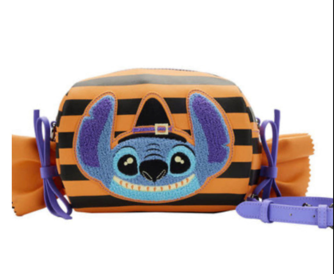 Disney’s Lilo & Stitch Striped Halloween Candy Wrapper Crossbody LOUNGEFLY Bag