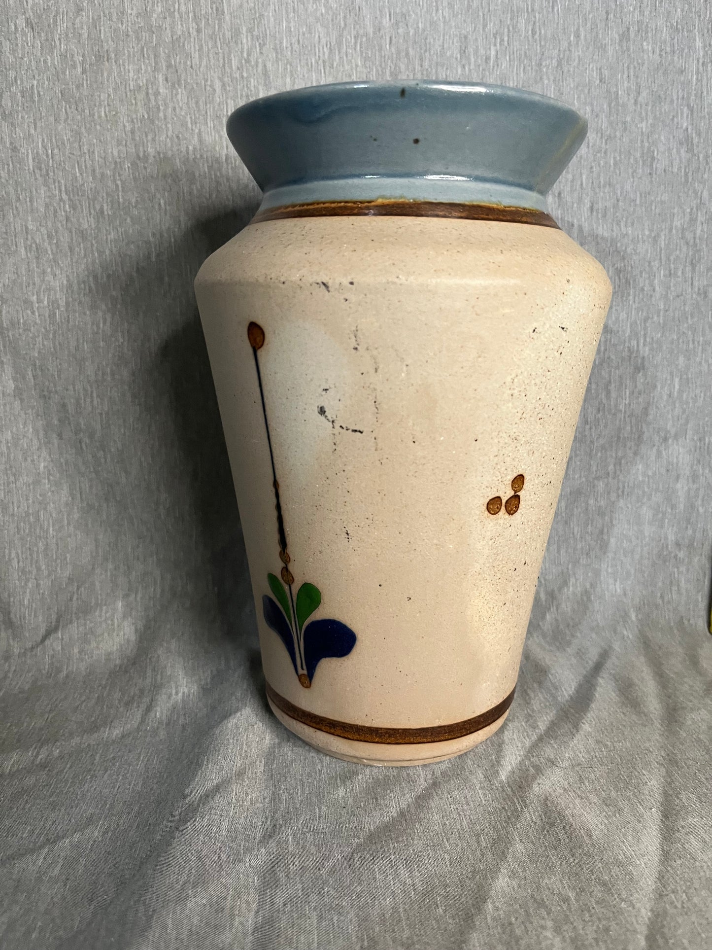 Tonala Folk Art Pottery Sandstone Bird Floral Vase