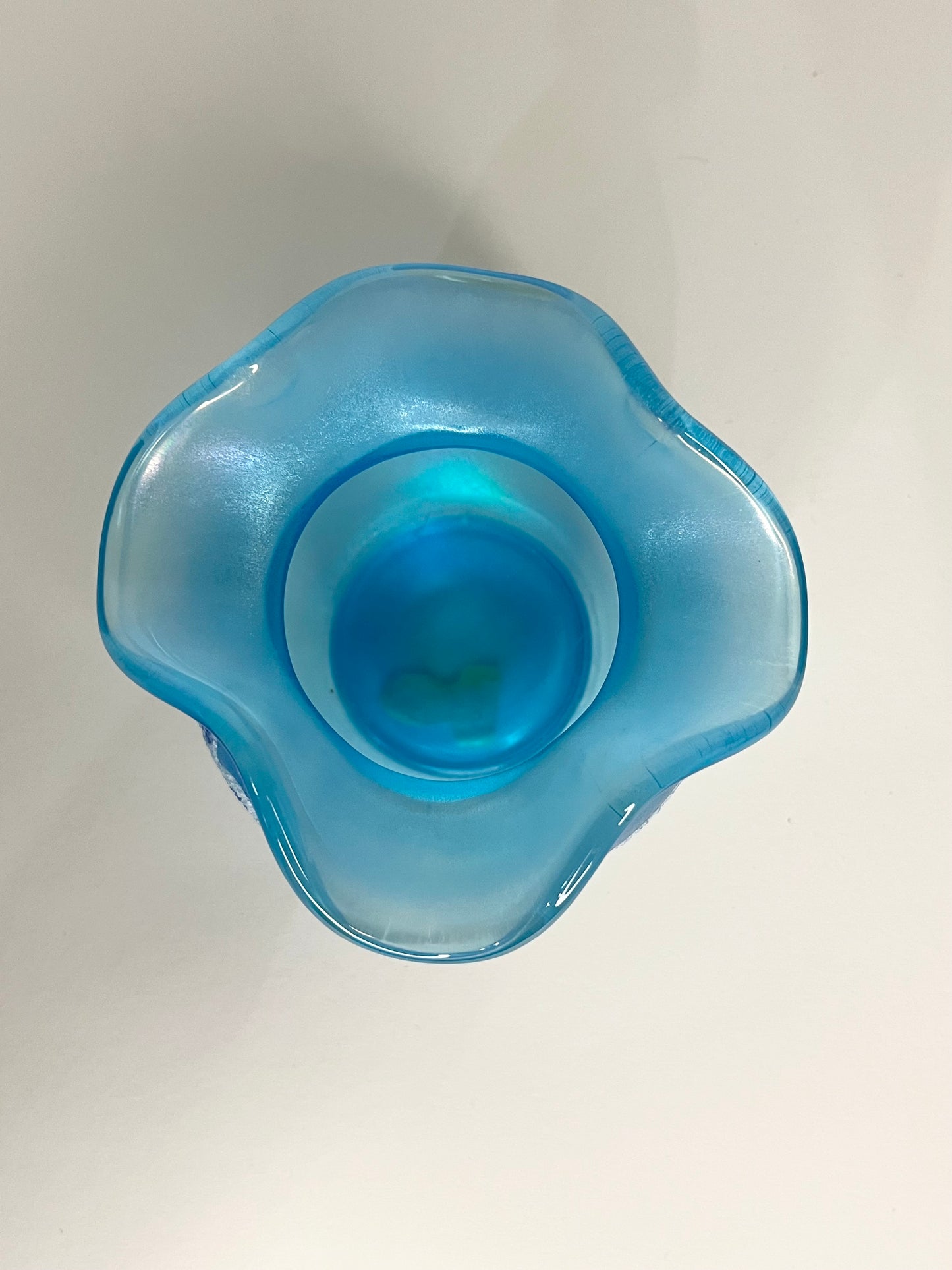 Fenton 90th Anniversary Glass Celeste Blue Beaded Iridescent Bowl Vase