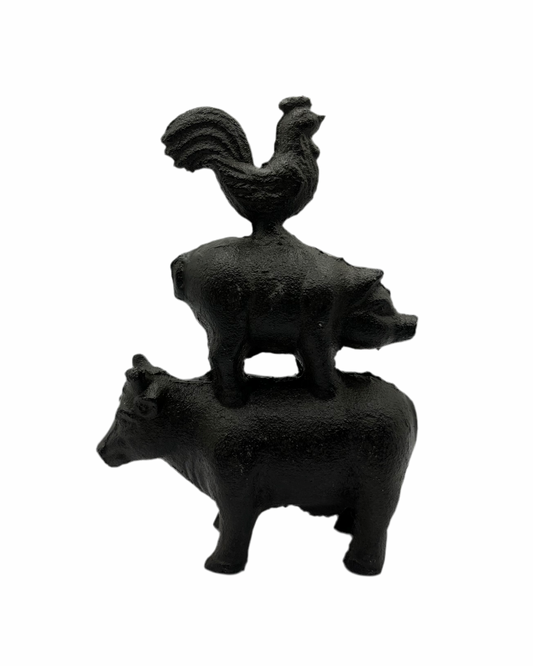 Vintage Cast Iron Animal Stack of Cow, Pig and Rooster