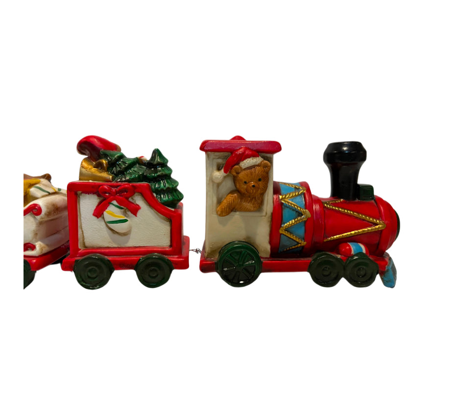 Vintage Hand Painted Porcelain Bisque Santa Christmas Toy Train