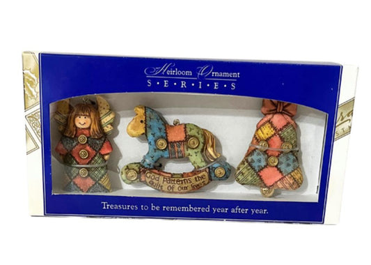 New 3pc Sierra Gift Company Ceramic Patchwork Ornaments