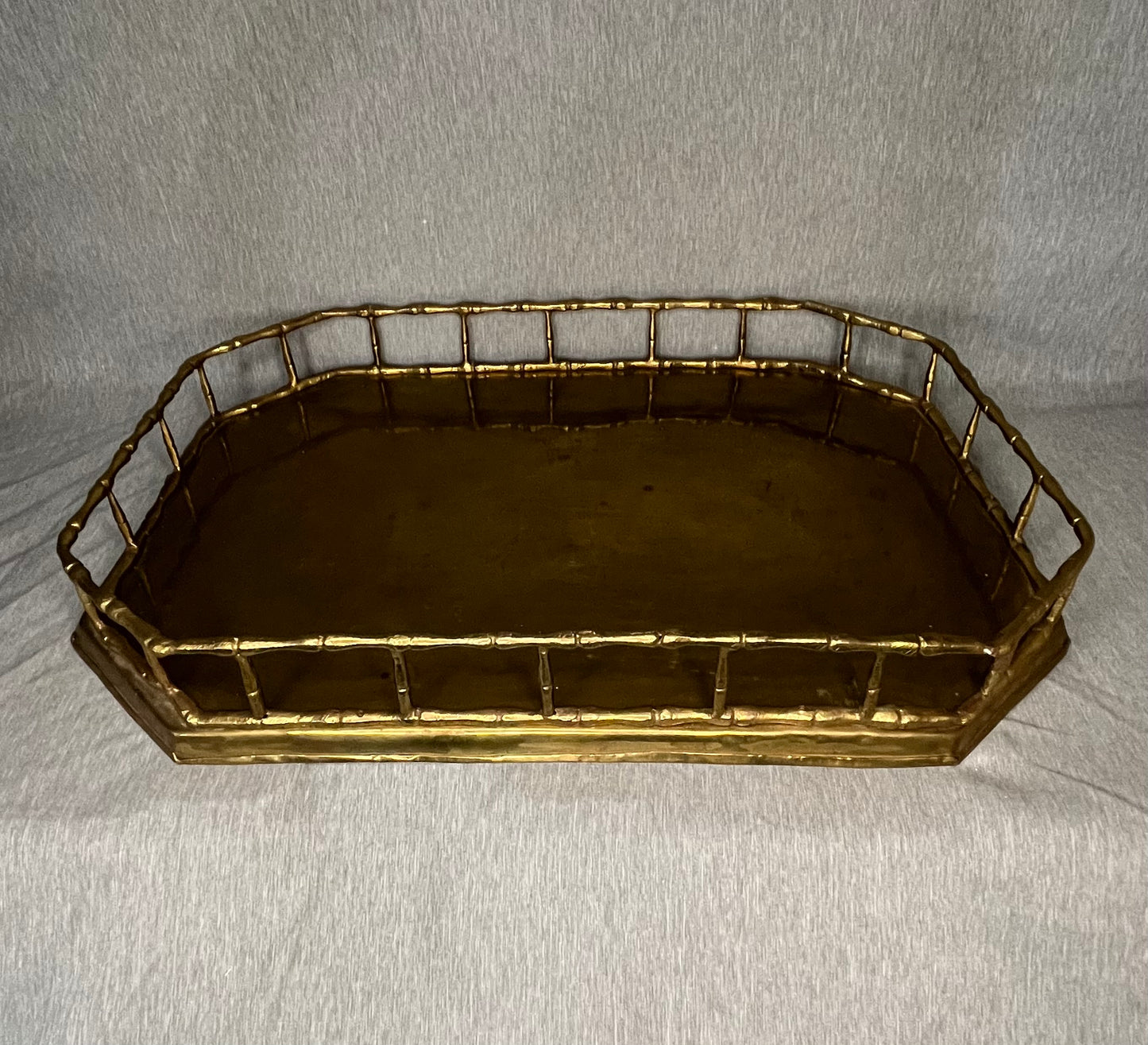 Large Brass with Faux Bamboo Elongated Octagonal Serving Tray