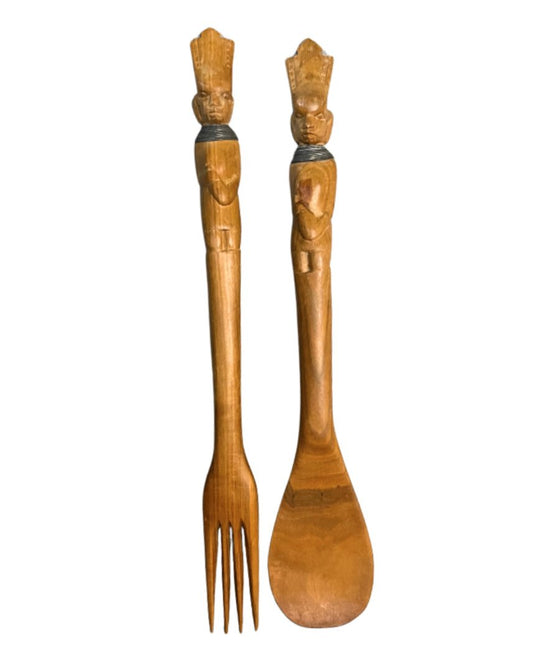 Tribal Tiki Wood Fork & Spoon Server Set