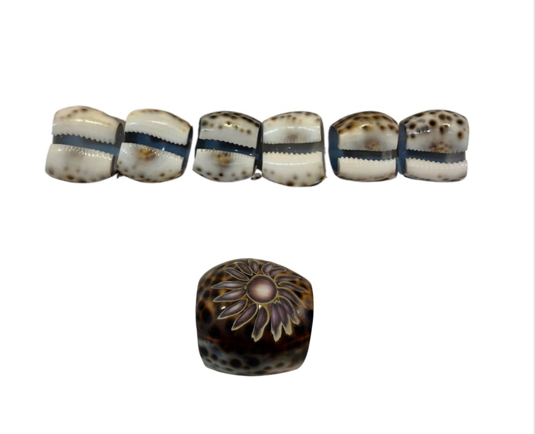 Beautiful Carved Leopard Cowrie Shell Napkin Rings Set of 6