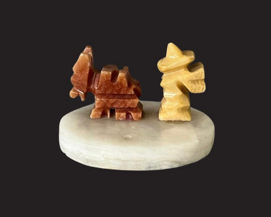 Miniature Multi Marble Stone Sombrero Man w/ Donkey Incense Stem Burner ￼