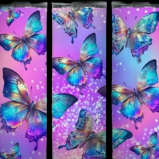 Glitter and Butterflies Custom Made Steel Tumbler 20oz NEW