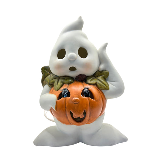 Vintage Brinn Halloween Ghost & Pumpkin Ceramic Night Light Lamp