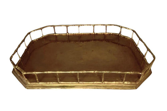 Large Brass with Faux Bamboo Elongated Octagonal Serving Tray