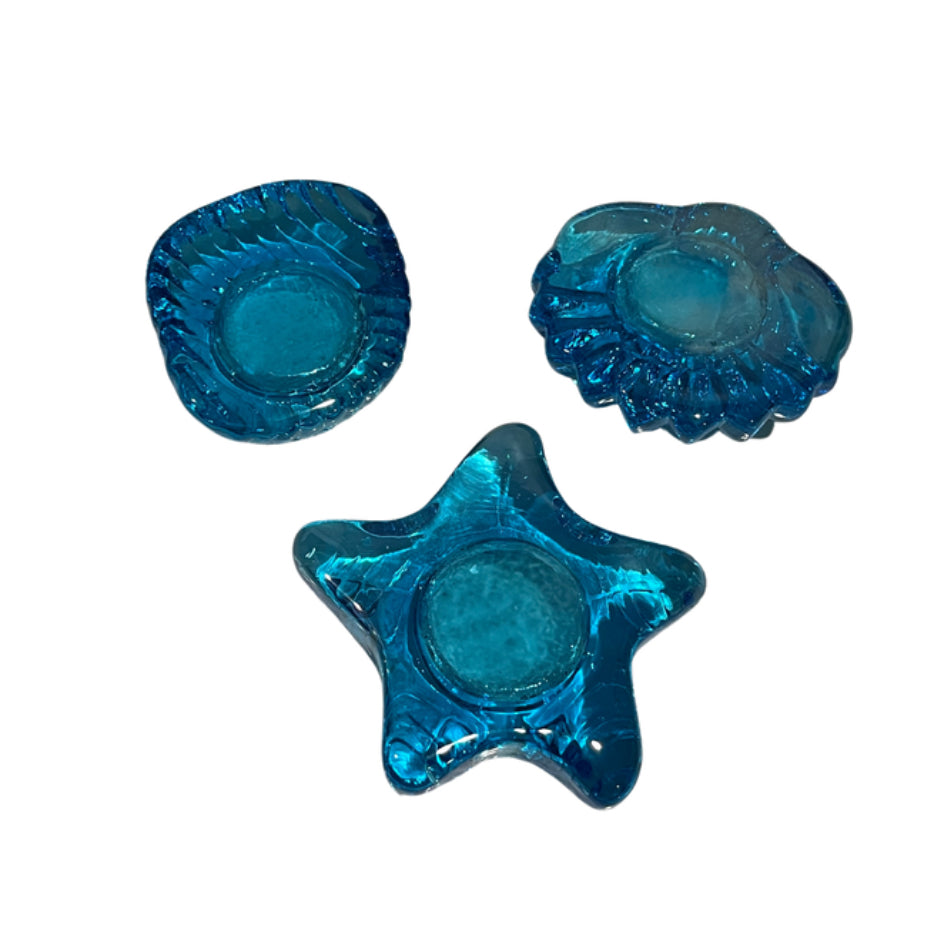 Set of 3 Blue Seashell Candle Votive Holders