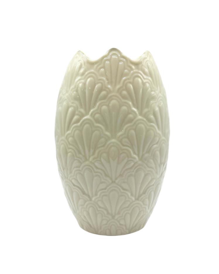 Lenox Ivory Jacquard Collection Sea Shell Vase Gold Trimmed