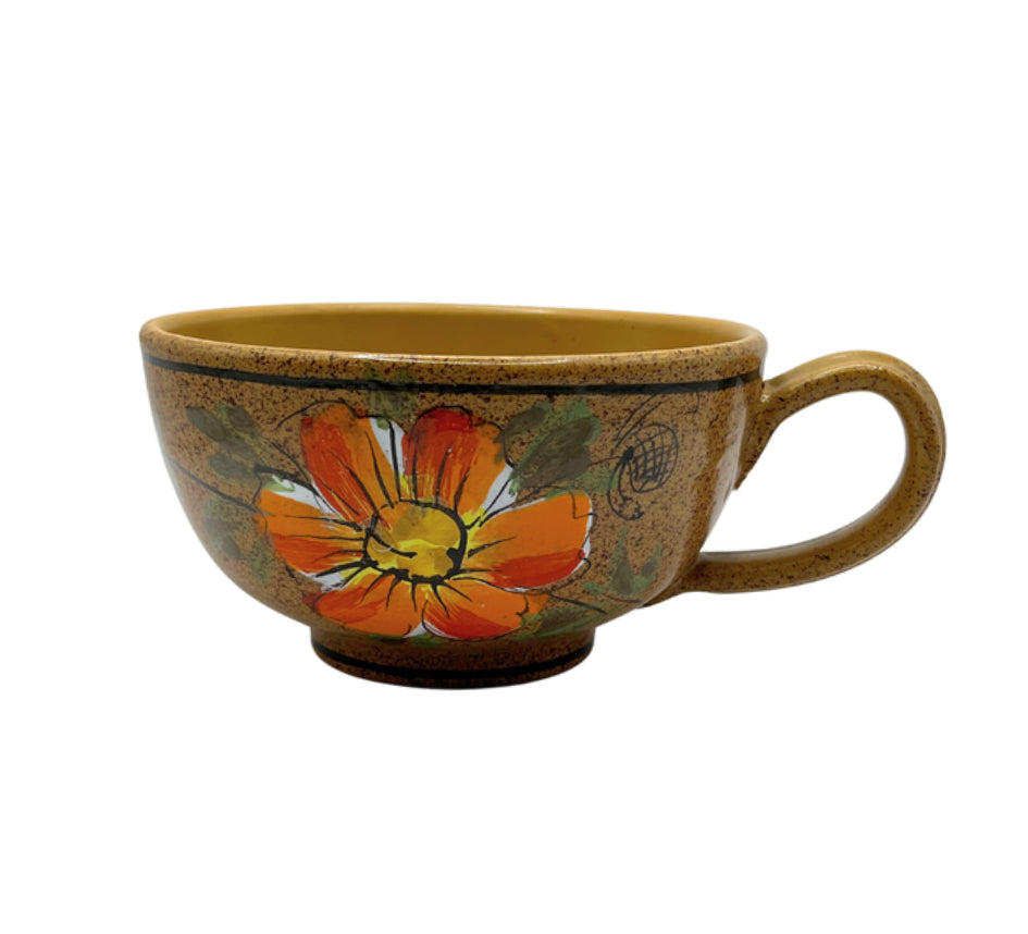 VNT Oversized Cup & Plate Splattered Brown Red Flower Made in Italy