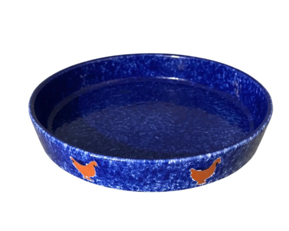 Handmade Terra-cotta Cobalt Blue Chicken Border Serving Tray