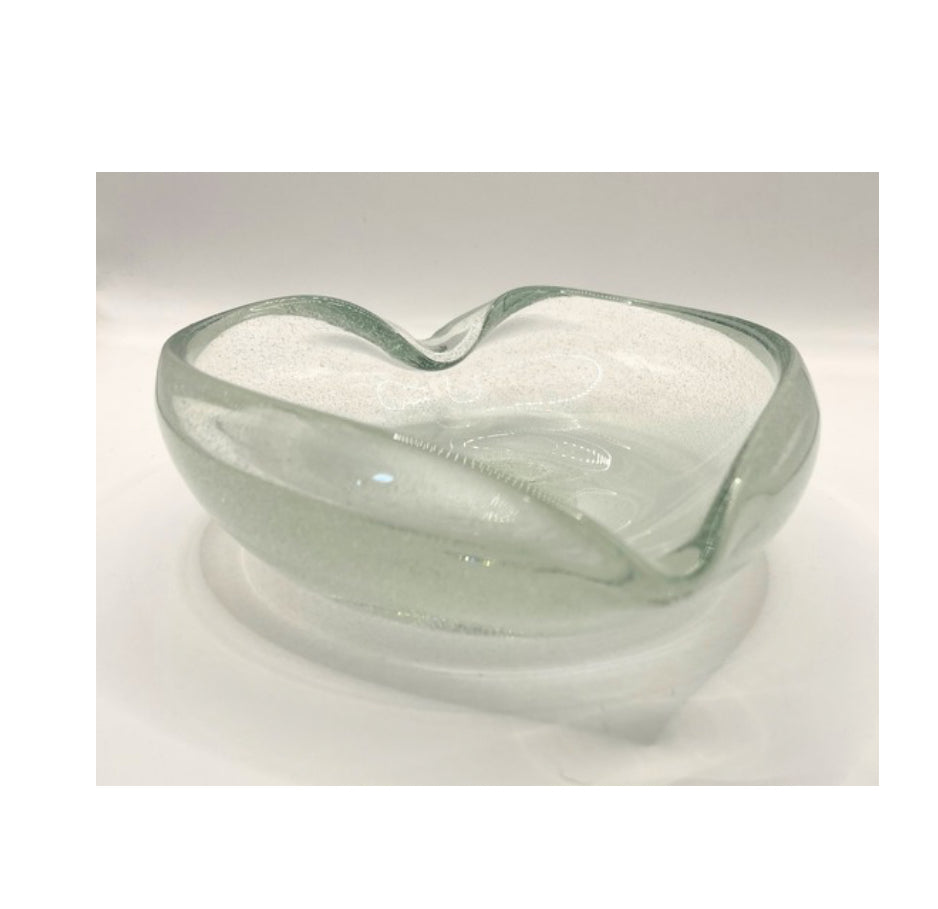 Murano Glass Heart Shaped Bowl with Sugar Crystal Internal Texture