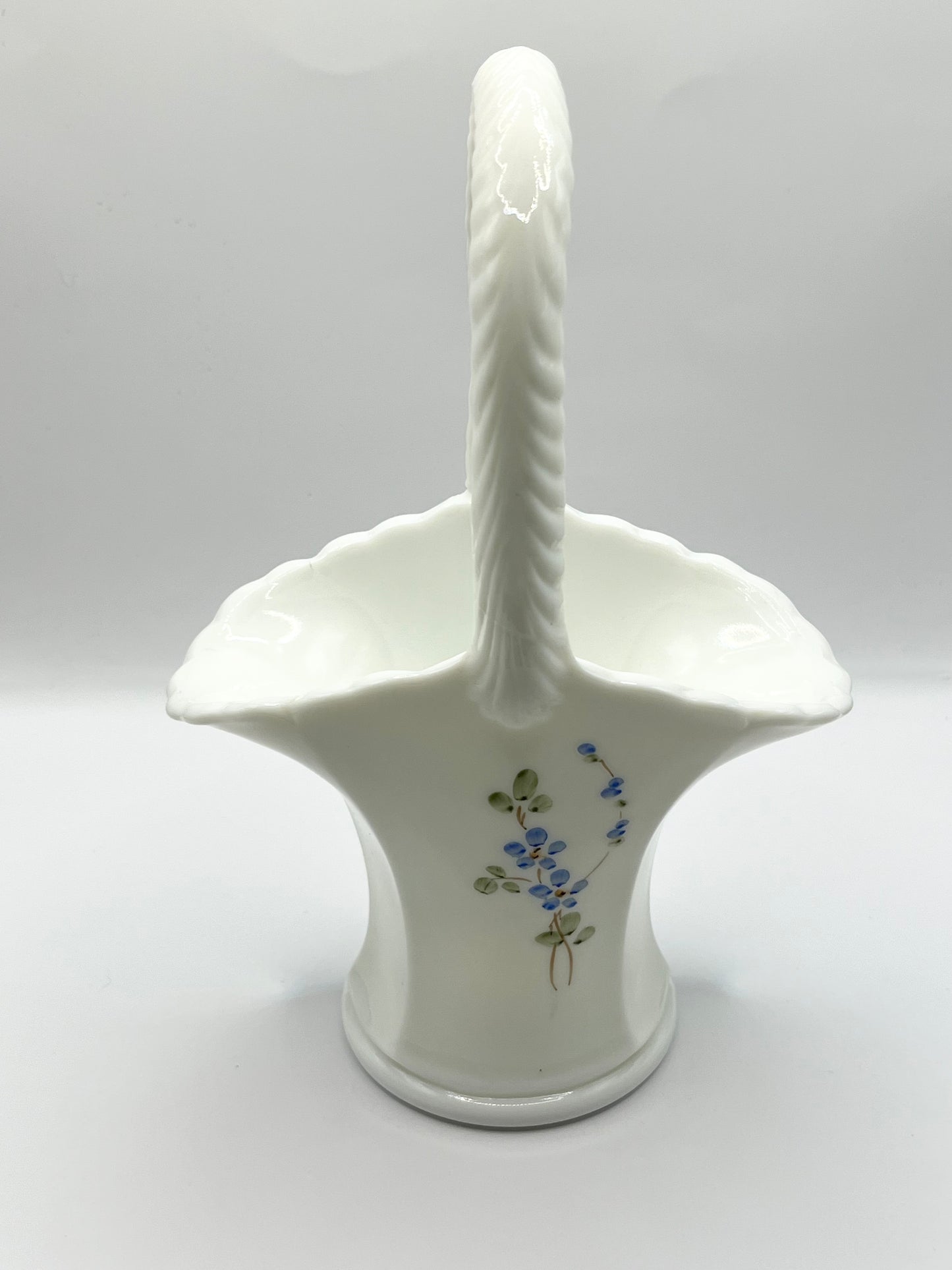 Mid Century Westmoreland Milk Glass Hand-Painted Roses & Bows Handled Basket