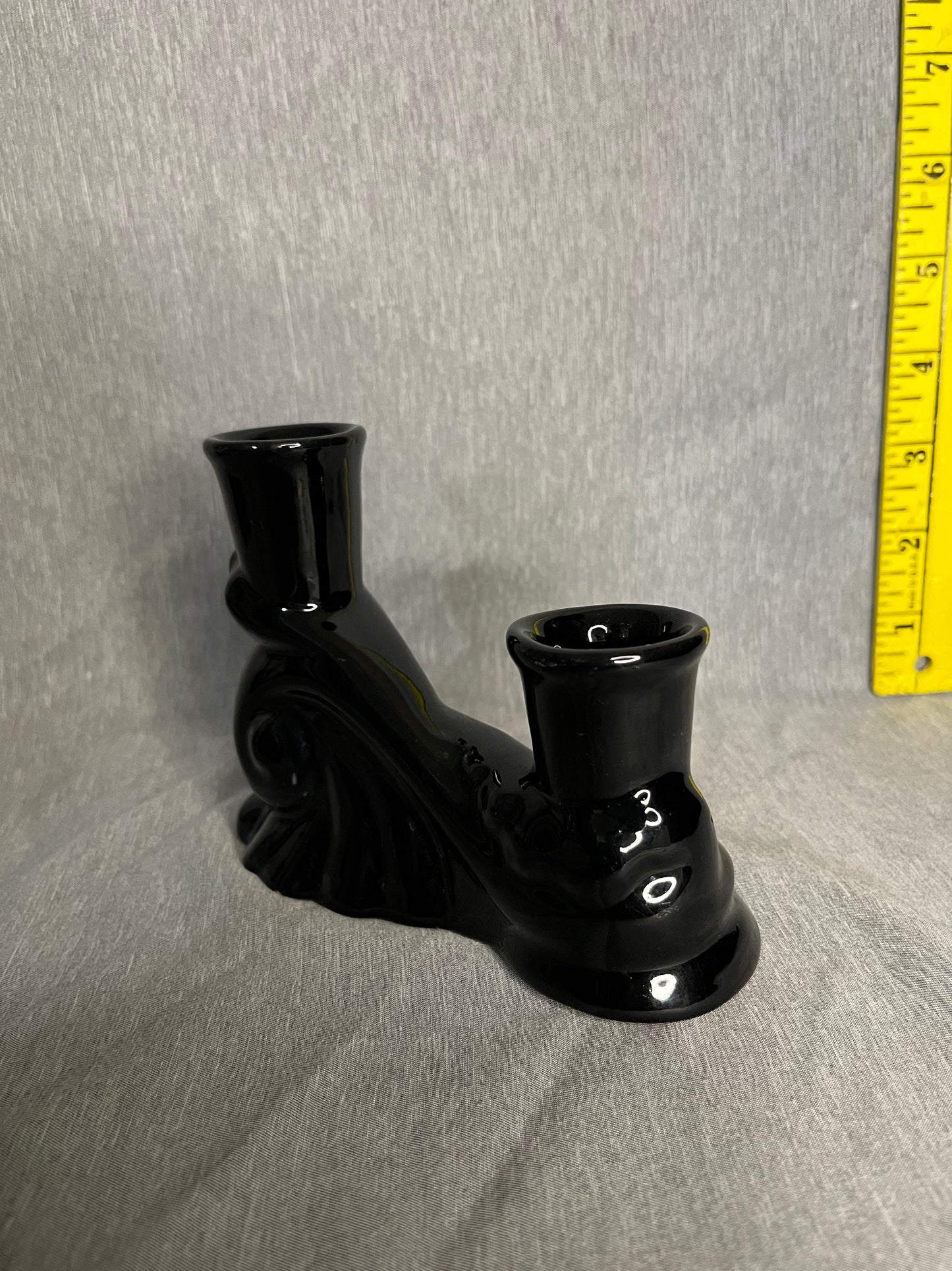 Frankoma Double Candlestick in Black Glaze 304