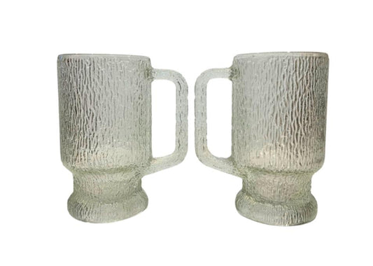 Pair of Indiana Glass Ice Bark Icicle Textured Mugs