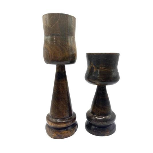 Vintage Set Of 2 Carved Candlestick Holders 9” and 6 3/4” Tall