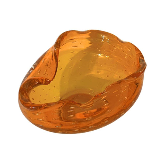 Vintage MCM  Hand Blown Orange Bullicante Art Glass Bowl/ Ashtray