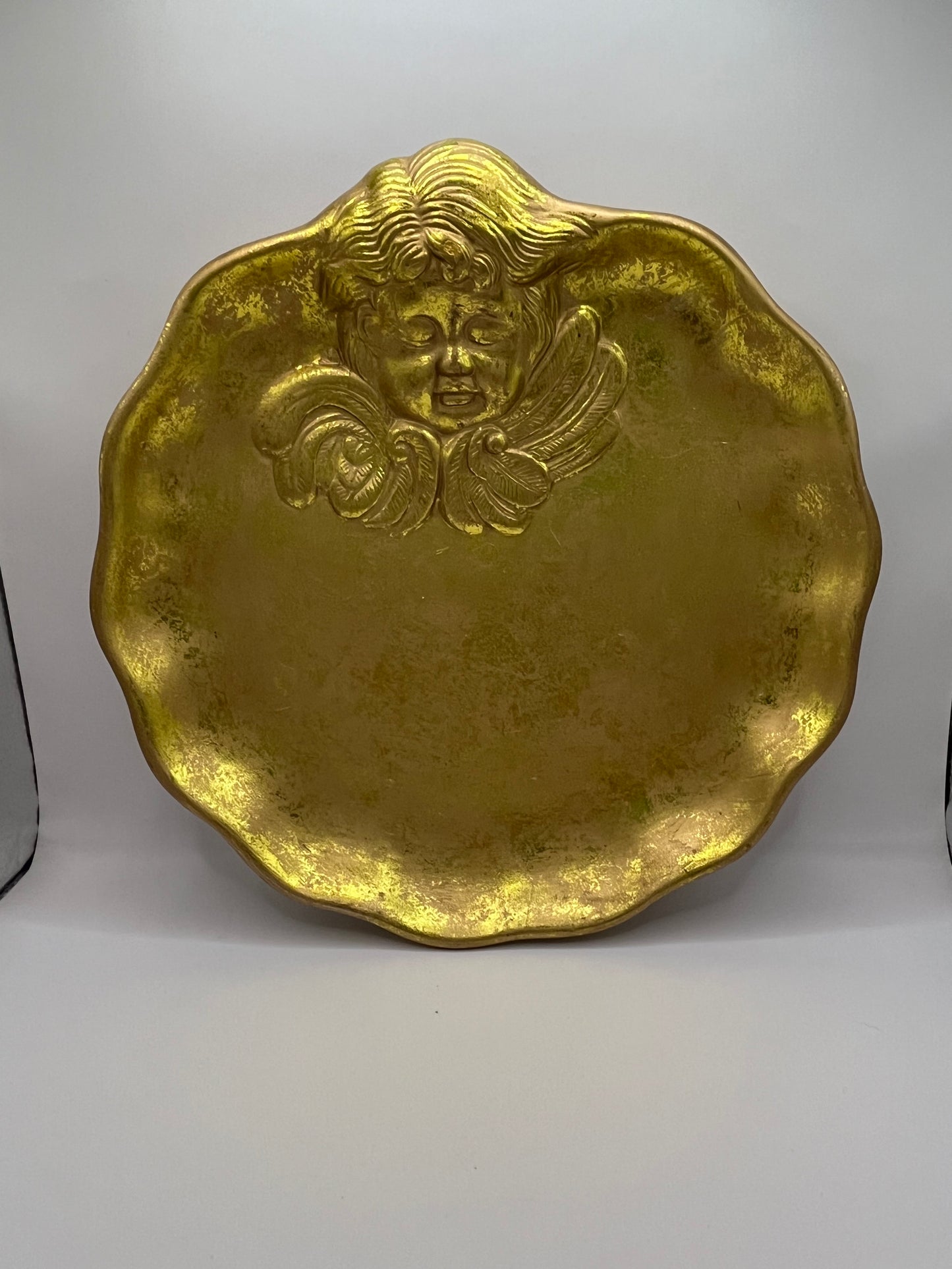 Vintage Gold Leaf Angel Chalk Ware Decorative Platter ￼