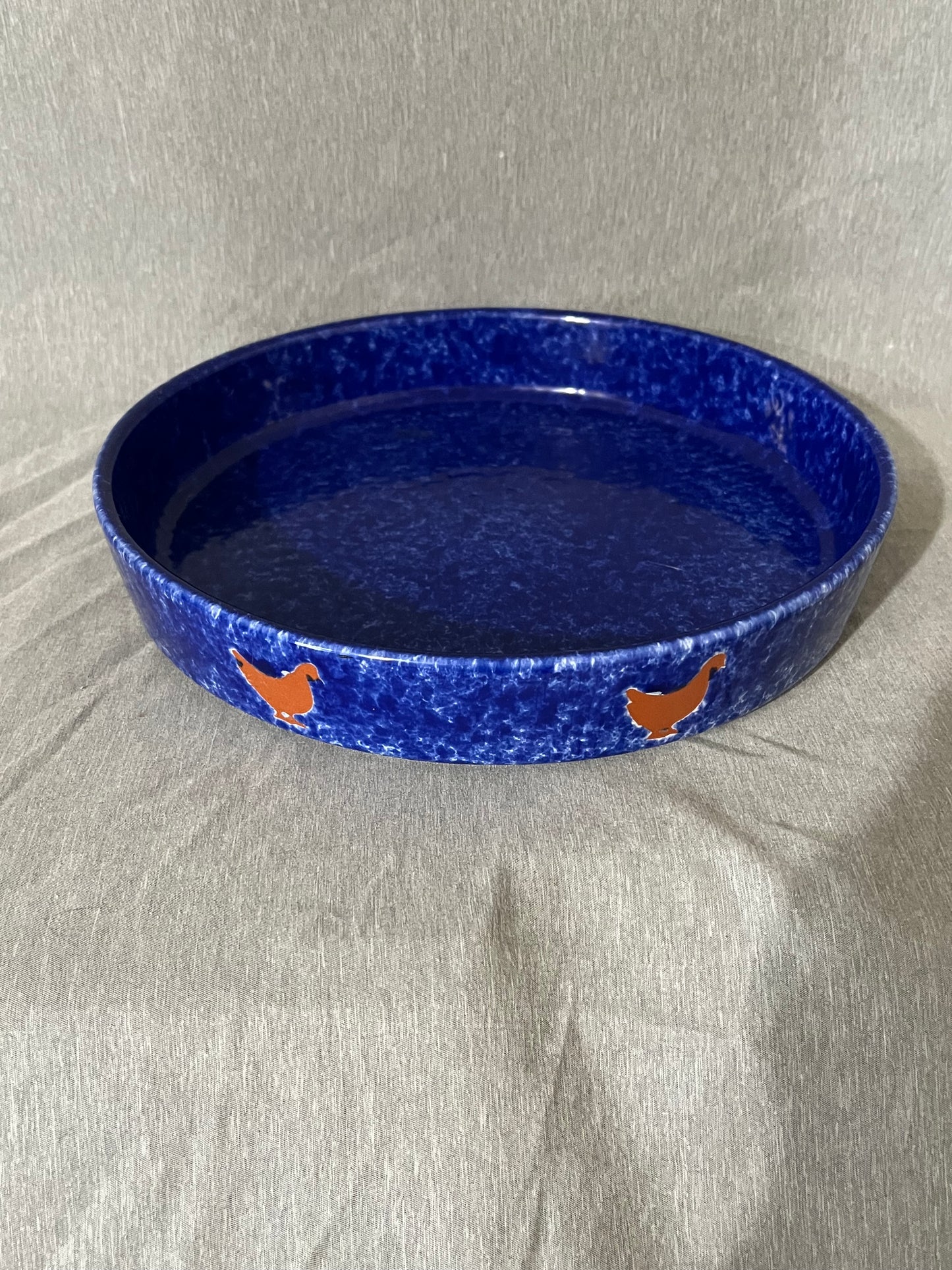 Handmade Terra-cotta Cobalt Blue Chicken Border Serving Tray