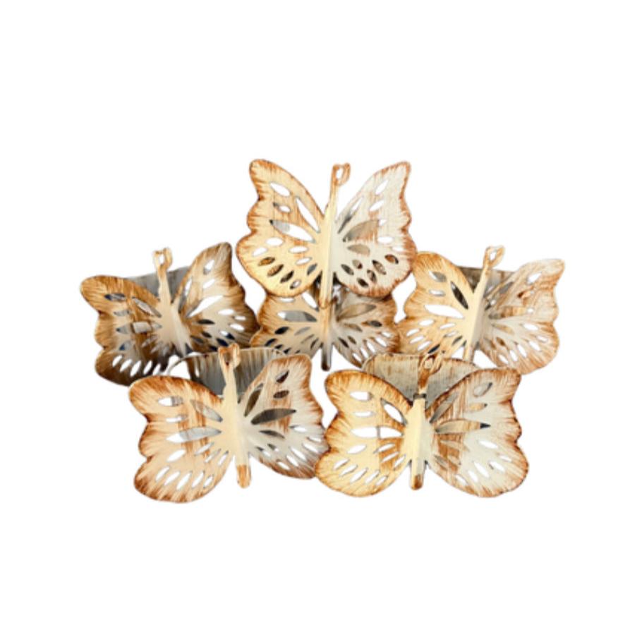 6 Metal Butterfly Napkin Rings Off White Beige