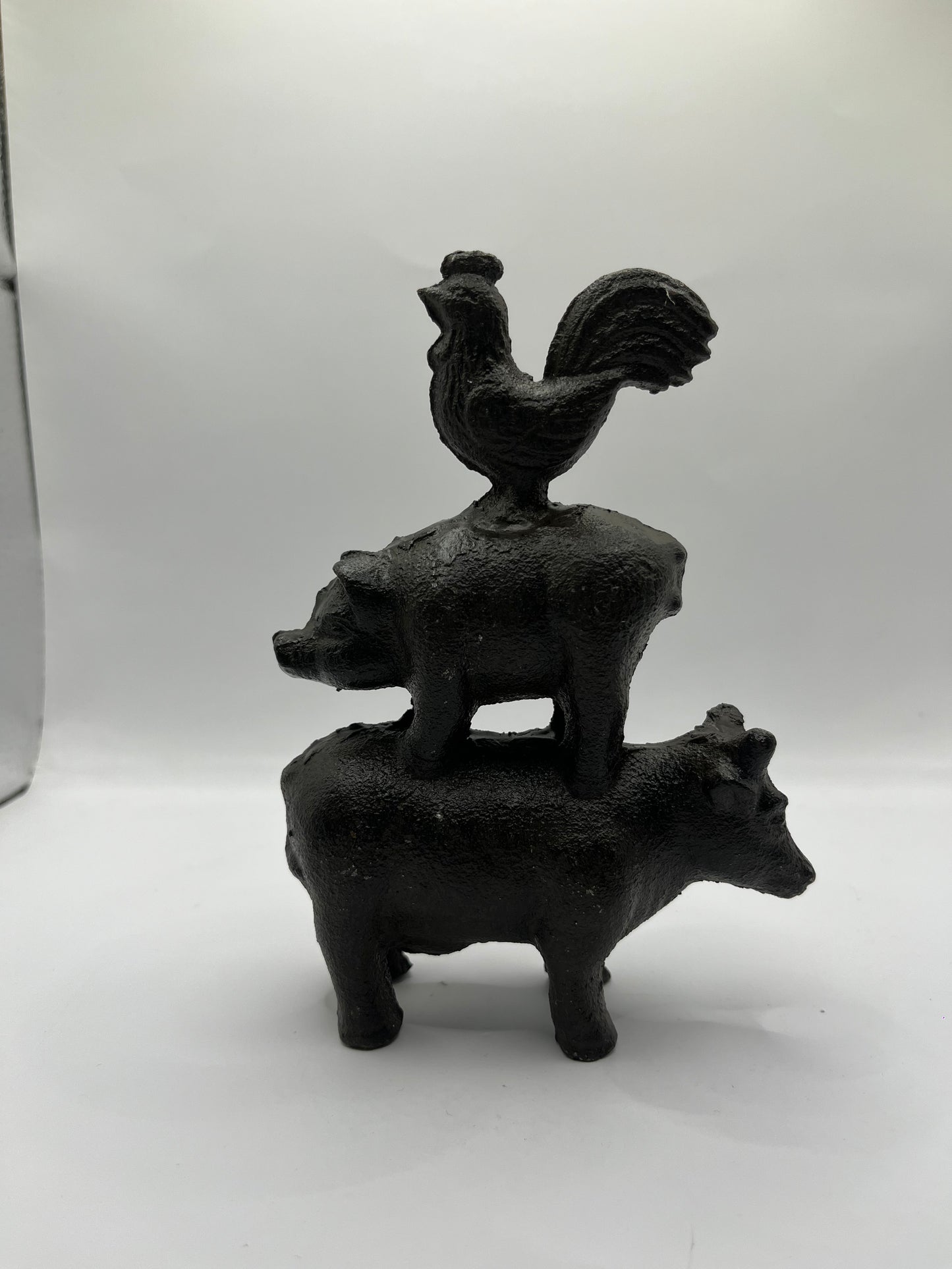 Vintage Cast Iron Animal Stack of Cow, Pig and Rooster