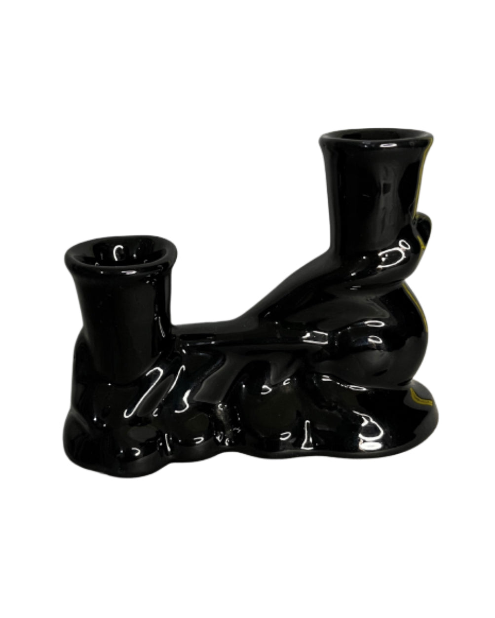 Frankoma Double Candlestick in Black Glaze 304