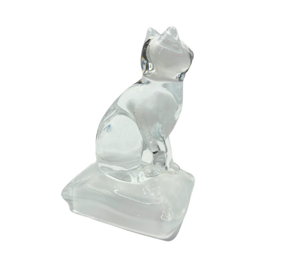 Vintage Cristal d'Arques France Glass Cat on Frosted Glass Pillow