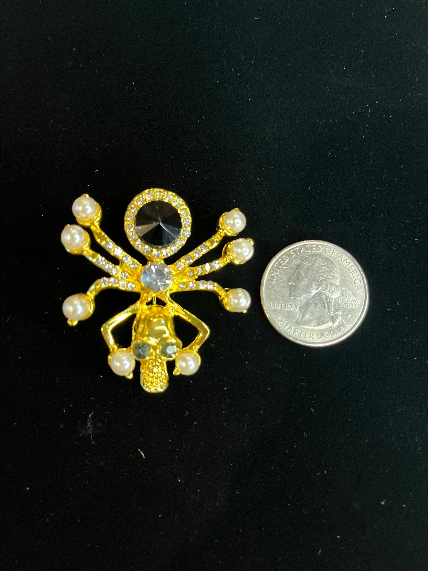 Golden Spider Rhinestone Skull Costume Pin