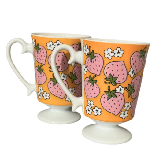 Vintage Orange Strawberry Decorative Handle Mugs set of 2